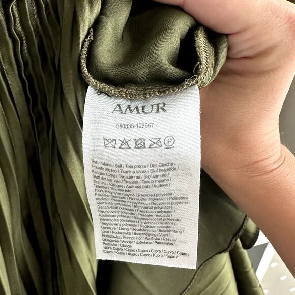 AMUR Belle Strapless Pleated Maxi Dress Formal Gown Olive Green - Picture 4 of 5